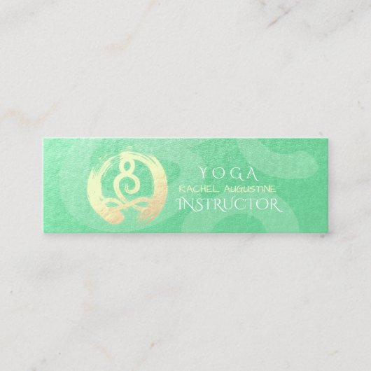 Yoga Instructor Green Gold Meditation Pose ZEN OM Mini Visitekaartje (Voorkant)