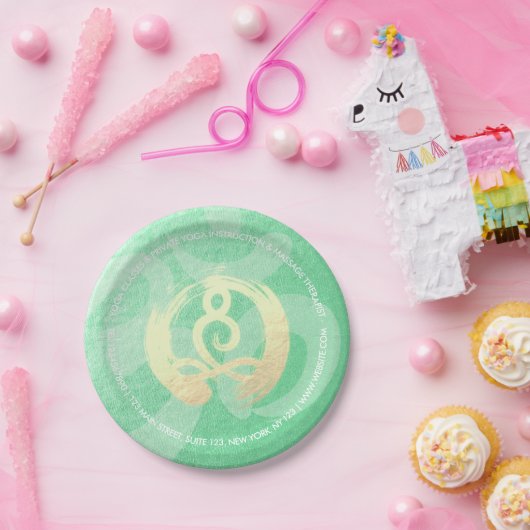 Yoga Instructor Green Gold Meditation Pose ZEN OM Papieren Bordje (Feest)