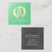 Yoga Instructor Green Gold Meditation Pose ZEN OM Vierkante Visitekaartje (Voorkant / Achterkant)