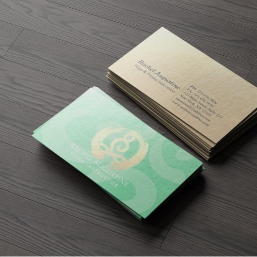 Yoga Instructor Green Gold Meditation Pose ZEN OM Visitekaartje