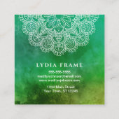 Yoga Instructor Green Waterverf Mandala Vierkante Visitekaartje (Achterkant)