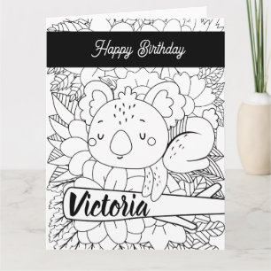 Yoga Instructor Koala Birthday Floral Coloring Kaart