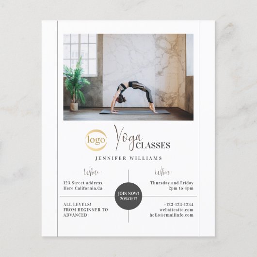 Yoga Instructor Lessen Aangepaste Foto Logo Modern Flyer (Voorkant)