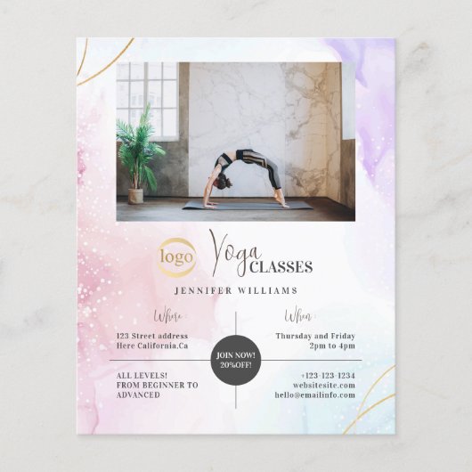 Yoga Instructor Lessen Foto Logo Waterverf Boho Flyer (Voorkant)
