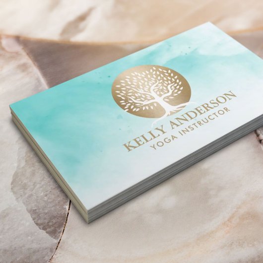 Yoga Instructor Life Coach Gold Tree Waterverf Visitekaartje