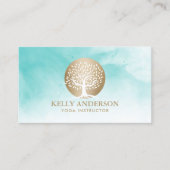 Yoga Instructor Life Coach Gold Tree Waterverf Visitekaartje (Voorkant)