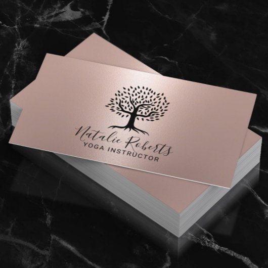 Yoga Instructor Life Coach Tree Logo Gold Visitekaartje