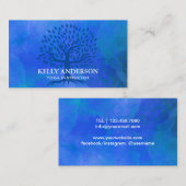 Yoga Instructor Life Tree Elegant Blue Waterverf Visitekaartje (Voorkant / Achterkant)