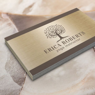 Yoga Instructor Life Tree Elegant Brown & Gold Visitekaartje
