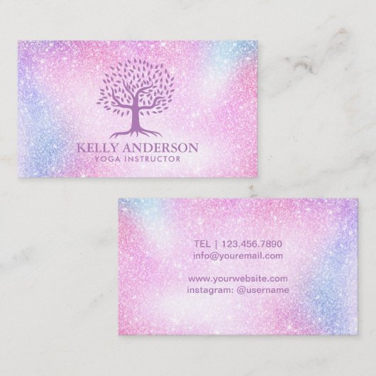 Yoga Instructor Life Tree Modern Deel Glitter Visitekaartje (Voorkant / Achterkant)