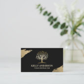 Yoga Instructor Life Tree Modern Gold Stroke Black Visitekaartje (Staand voorkant)