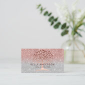 Yoga Instructor Life Tree Roos Gold Silver Ombre Visitekaartje (Staand voorkant)