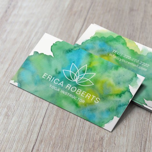 Yoga Instructor Lotus Floral Logo Waterverf Visitekaartje