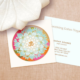 Yoga Instructor Lotus Flower and Om Symbol Vierkante Visitekaartje