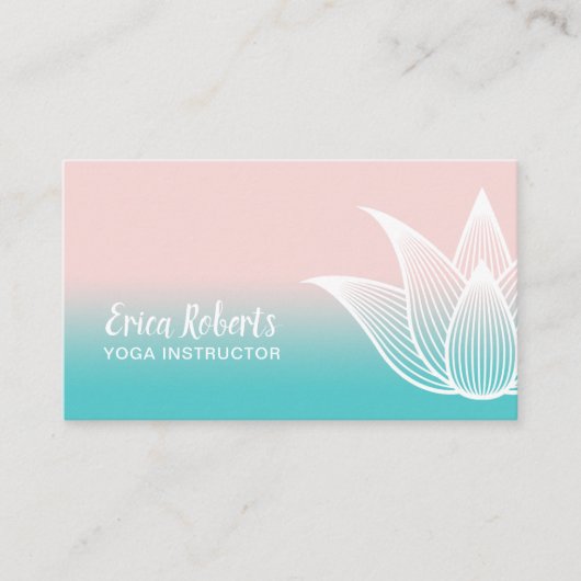 Yoga Instructor Lotus Flower Blush Pink Turquoise Visitekaartje (Voorkant)