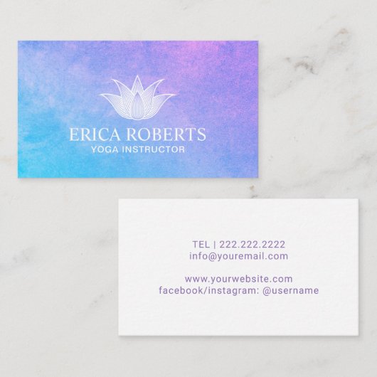Yoga Instructor Lotus Flower Elegant Waterverf Visitekaartje (Voorkant / Achterkant)