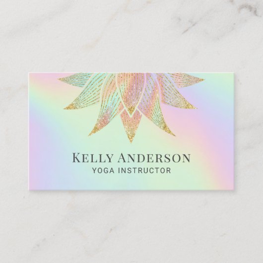 Yoga Instructor Lotus Flower Holographic Pastel Visitekaartje (Voorkant)