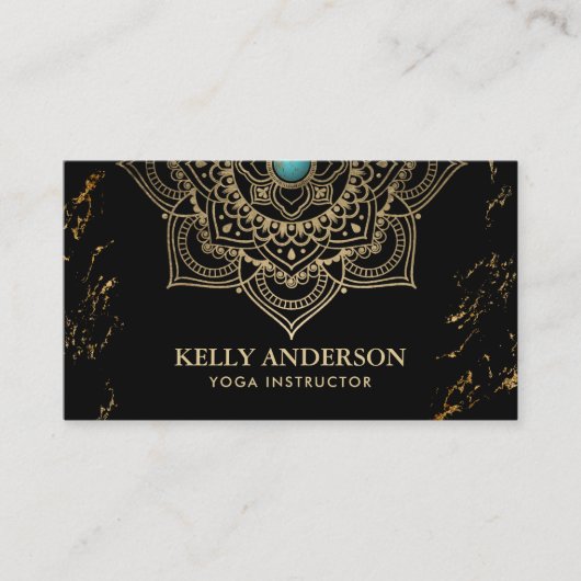 Yoga Instructor Lotus Flower Mandala Black & Gold Visitekaartje (Voorkant)