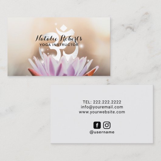 Yoga Instructor Lotus Flower & Om Symbol Visitekaartje (Voorkant / Achterkant)