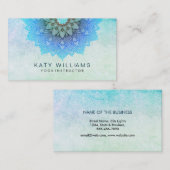 Yoga Instructor Lotus Flower Waterverf Blauwgroen Visitekaartje (Voorkant / Achterkant)