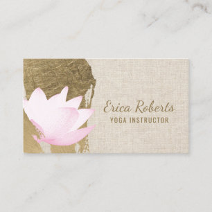 Yoga Instructor Lotus Gold Stroke Elegant Linen Visitekaartje