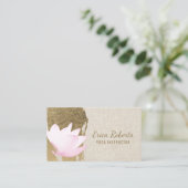 Yoga Instructor Lotus Gold Stroke Elegant Linen Visitekaartje (Staand voorkant)