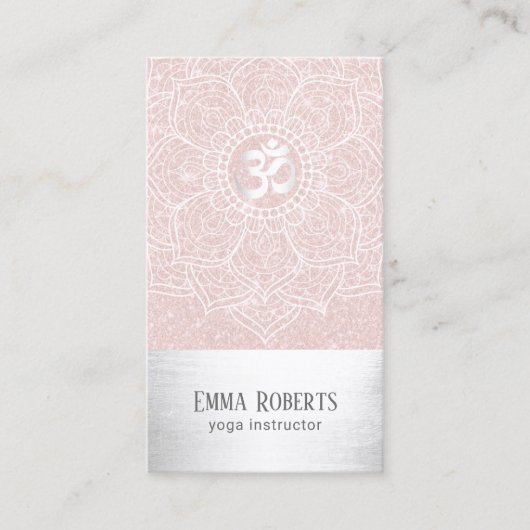 Yoga Instructor Lotus Mandala Blush Pink & Silver Visitekaartje (Voorkant)