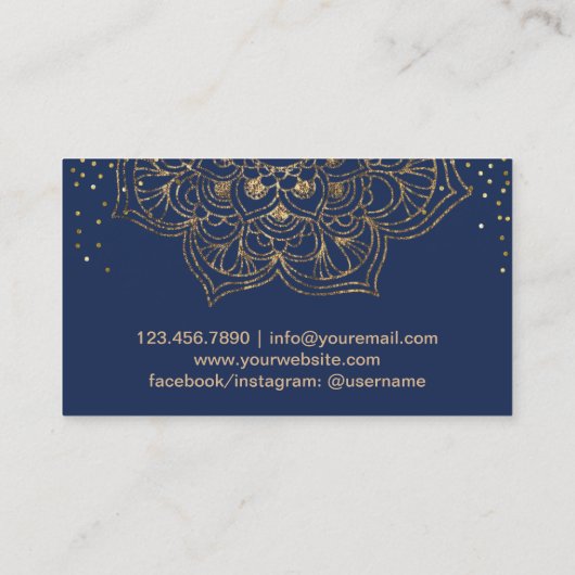 Yoga Instructor Lotus Mandala Elegant Navy & Gold Visitekaartje (Achterkant)