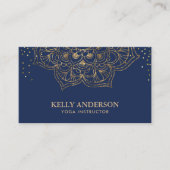 Yoga Instructor Lotus Mandala Elegant Navy & Gold Visitekaartje (Voorkant)