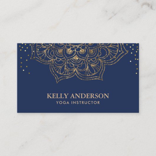 Yoga Instructor Lotus Mandala Elegant Navy & Gold Visitekaartje (Voorkant)