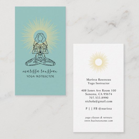 Yoga Instructor Lotus Pose Blue Green Visitekaartje (Voorkant / Achterkant)