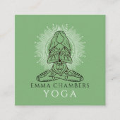 Yoga Instructor Lotus Pose White Mandala Green Vierkante Visitekaartje (Voorkant)