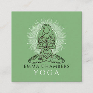Yoga Instructor Lotus Pose White Mandala Green Vierkante Visitekaartje