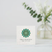 Yoga Instructor Mandala Flower  Linen Vierkante Visitekaartje (Staand voorkant)