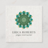 Yoga Instructor Mandala Flower  Linen Vierkante Visitekaartje (Voorkant)