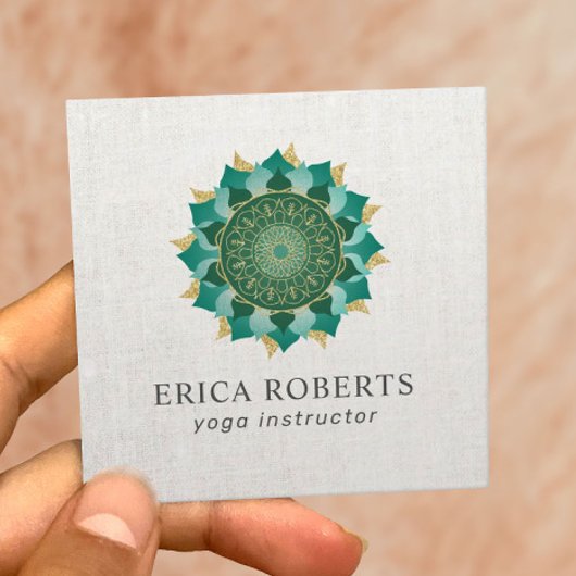 Yoga Instructor Mandala Flower  Linen Vierkante Visitekaartje