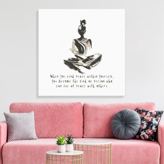 Yoga Instructor Meditatie Pose Brush Stroke Quote Canvas Afdruk (Insitu (Woonkamer))