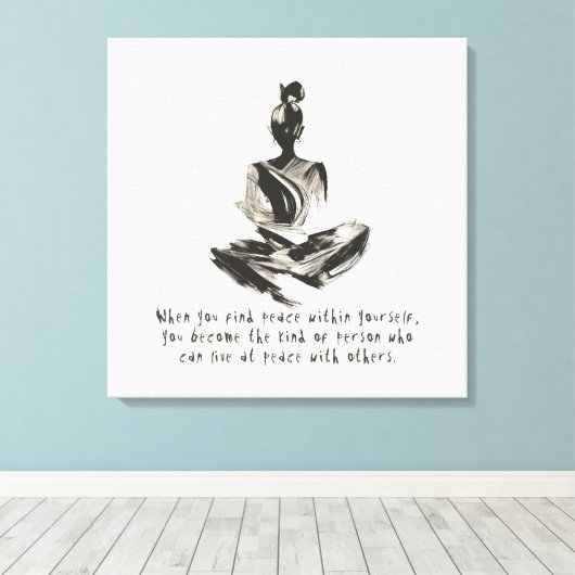Yoga Instructor Meditatie Pose Brush Stroke Quote Canvas Afdruk (Insitu (Houten vloer))