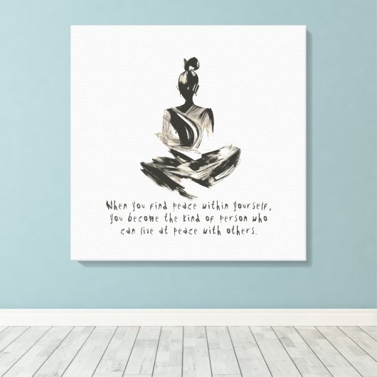 Yoga Instructor Meditatie Pose Brush Stroke Quote Canvas Afdruk (Insitu (Houten vloer))