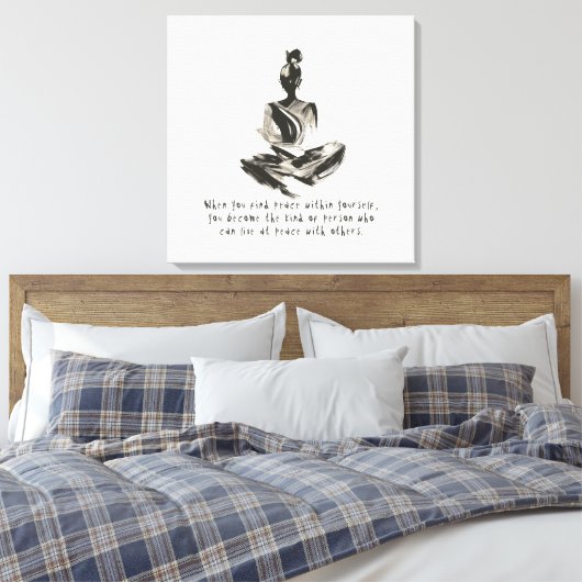 Yoga Instructor Meditatie Pose Brush Stroke Quote Canvas Afdruk (Insitu (Slaapkamer))
