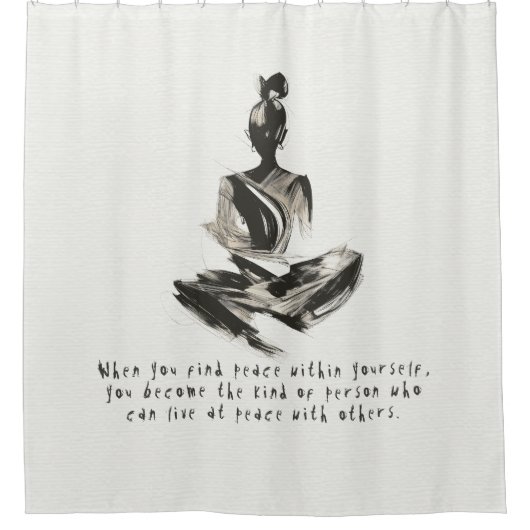Yoga Instructor Meditatie Pose Brush Stroke Quote Douchegordijn (Voorkant)