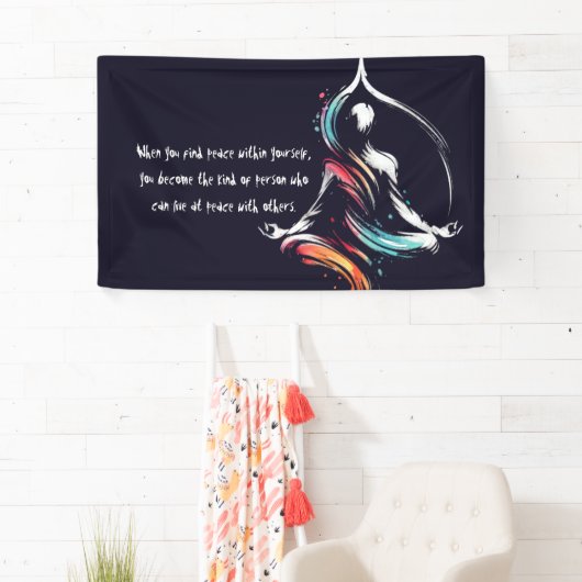 Yoga Instructor Meditatie Pose Brush Stroke Quote Spandoek (Insitu)