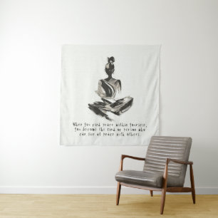 Yoga Instructor Meditatie Pose Brush Stroke Quote Wandkleed