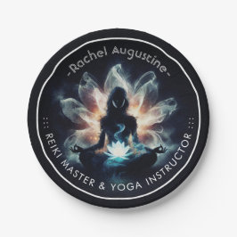 Yoga Instructor Meditatie Pose Gloeiende Mist Lotu Papieren Bordje