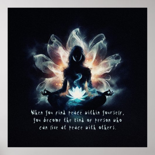 Yoga Instructor Meditatie Pose Gloeiende Mist Lotu Poster (Voorkant)