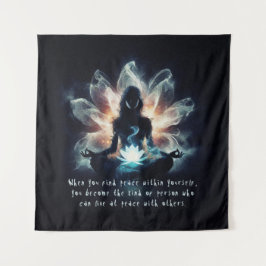 Yoga Instructor Meditatie Pose Gloeiende Mist Lotu Wandkleed