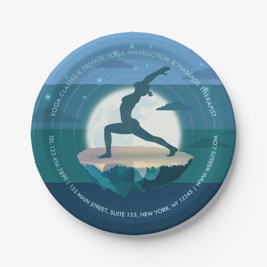 Yoga Instructor Meditation Pose Moon Flying Island Papieren Bordje (Voorkant)
