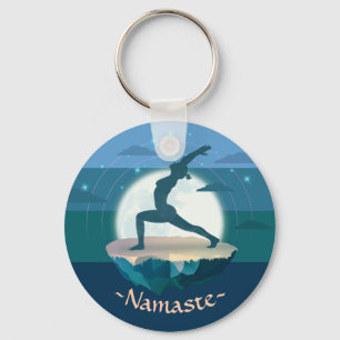 Yoga Instructor Meditation Pose Moon Flying Island Sleutelhanger