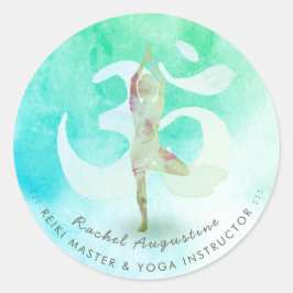 Yoga Instructor Meditation Pose Om Symbol Adres Ronde Sticker