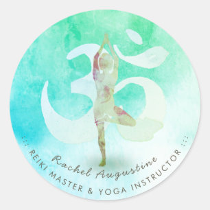 Yoga Instructor Meditation Pose Om Symbol Adres Ronde Sticker
